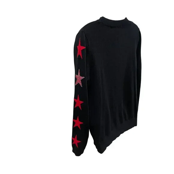 Elan Womens Black Sweater With Red Star Sleeve Design Size L Givenchy Style - Picture 6 of 7